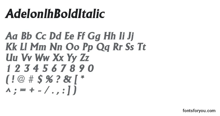 Fuente AdelonlhBoldItalic - alfabeto, números, caracteres especiales