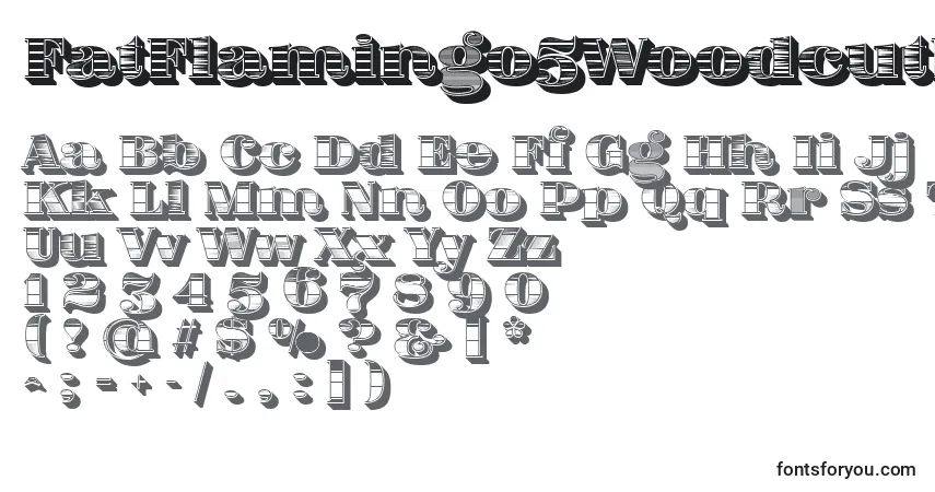 Czcionka FatFlamingo5WoodcutBlack – alfabet, cyfry, specjalne znaki