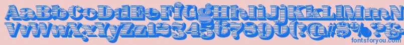 FatFlamingo5WoodcutBlack-Schriftart – Blaue Schriften auf rosa Hintergrund