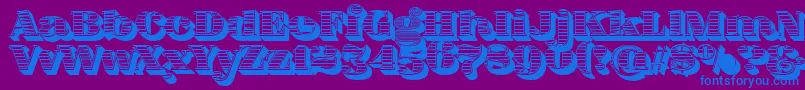 フォントFatFlamingo5WoodcutBlack – 紫色の背景に青い文字