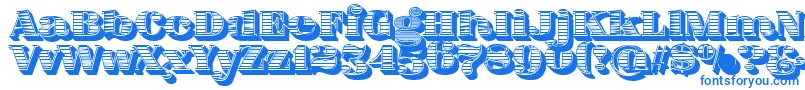 FatFlamingo5WoodcutBlack-Schriftart – Blaue Schriften auf weißem Hintergrund