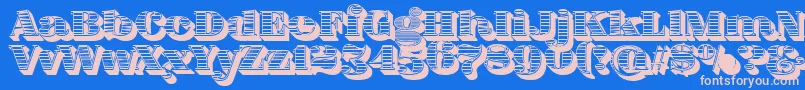 FatFlamingo5WoodcutBlack-fontti – vaaleanpunaiset fontit sinisellä taustalla
