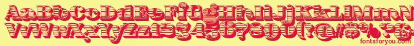 FatFlamingo5WoodcutBlack Font – Red Fonts on Yellow Background