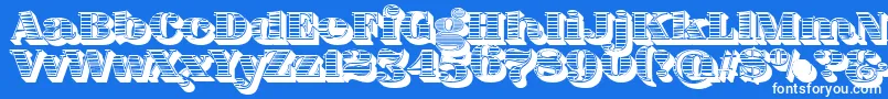 FatFlamingo5WoodcutBlack-Schriftart – Weiße Schriften auf blauem Hintergrund