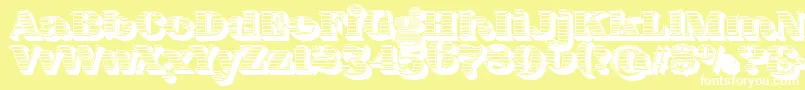 フォントFatFlamingo5WoodcutBlack – 黄色い背景に白い文字
