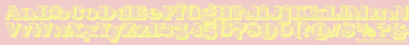 Fonte FatFlamingo5WoodcutBlack – fontes amarelas em um fundo rosa