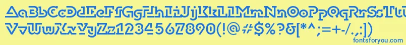 フォントDublonbrusc – 青い文字が黄色の背景にあります。