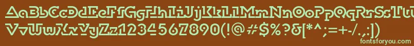 フォントDublonbrusc – 緑色の文字が茶色の背景にあります。