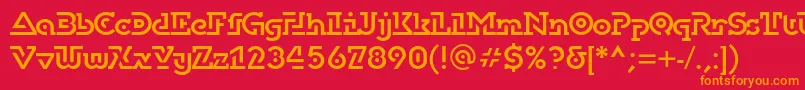 フォントDublonbrusc – 赤い背景にオレンジの文字