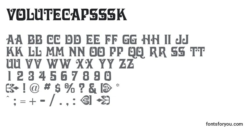Czcionka Volutecapsssk – alfabet, cyfry, specjalne znaki