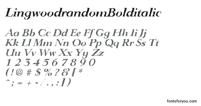 Schriftart LingwoodrandomBolditalic – Alphabet, Zahlen, spezielle Symbole