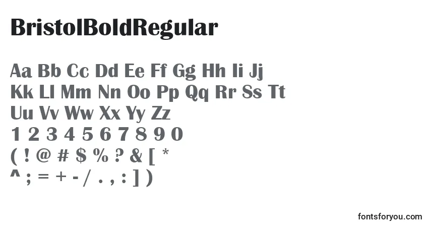 A fonte BristolBoldRegular – alfabeto, números, caracteres especiais
