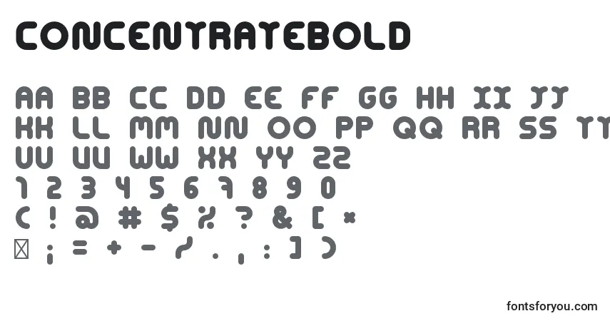 Schriftart ConcentrateBold – Alphabet, Zahlen, spezielle Symbole