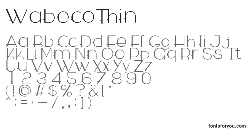 Czcionka WabecoThin – alfabet, cyfry, specjalne znaki
