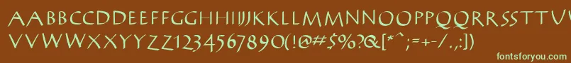 フォントAntikwaBold – 緑色の文字が茶色の背景にあります。