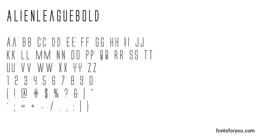 A fonte Alienleaguebold – alfabeto, números, caracteres especiais