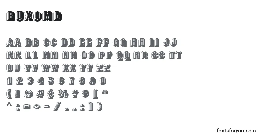 Buxomd-fontti – aakkoset, numerot, erikoismerkit