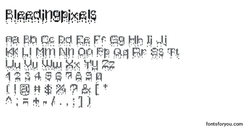 Шрифт Bleedingpixels – алфавит, цифры, специальные символы