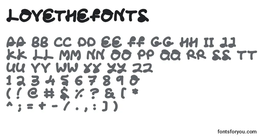 Schriftart LoveTheFonts – Alphabet, Zahlen, spezielle Symbole