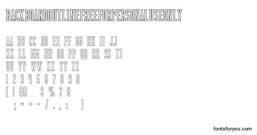 Czcionka BackboardoutlineFreeForPersonalUseOnly – alfabet, cyfry, specjalne znaki