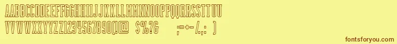 フォントBackboardoutlineFreeForPersonalUseOnly – 茶色の文字が黄色の背景にあります。