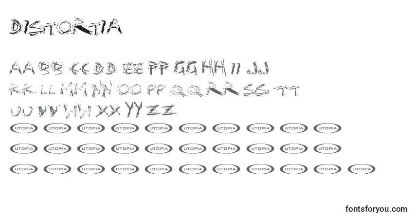 Schriftart Distortia – Alphabet, Zahlen, spezielle Symbole