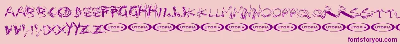 Distortia-fontti – violetit fontit vaaleanpunaisella taustalla