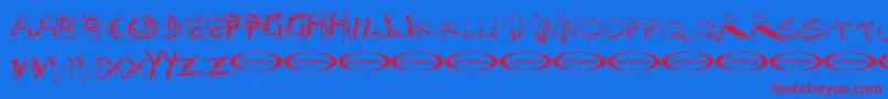 フォントDistortia – 赤い文字の青い背景