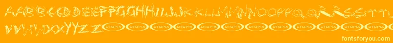 Distortia-fontti – keltaiset fontit oranssilla taustalla