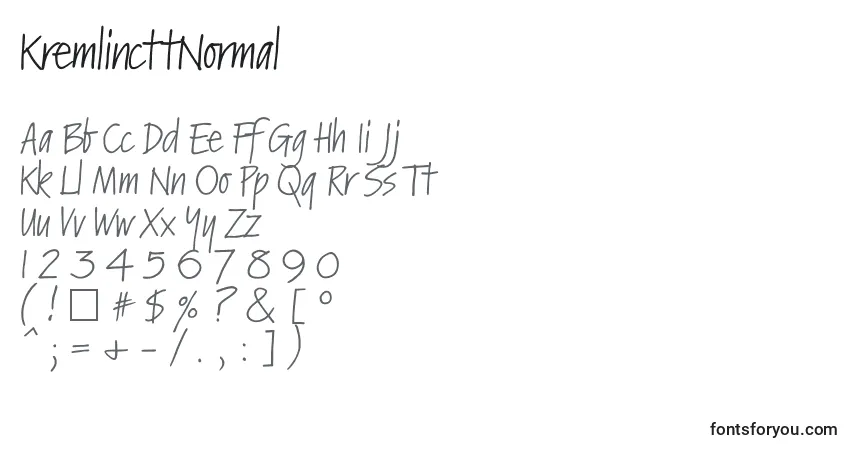 Czcionka KremlincttNormal – alfabet, cyfry, specjalne znaki