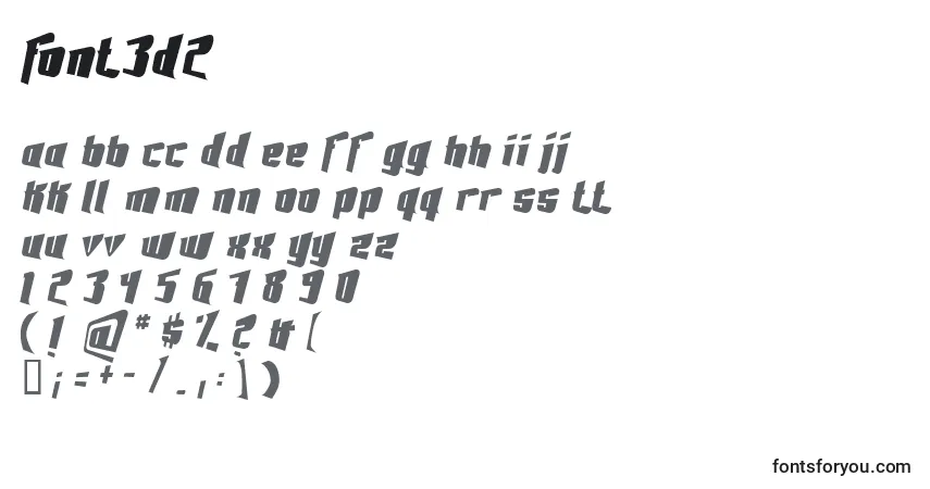 A fonte Font3D2 – alfabeto, números, caracteres especiais