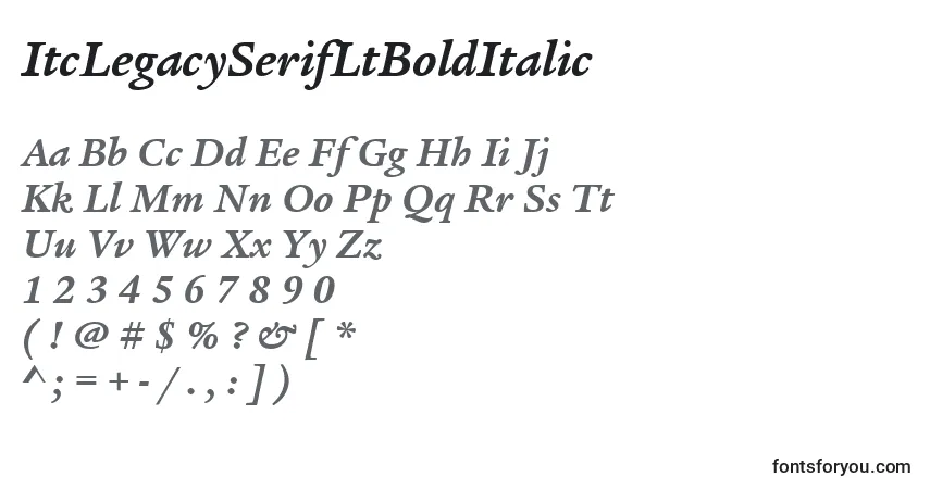 A fonte ItcLegacySerifLtBoldItalic – alfabeto, números, caracteres especiais