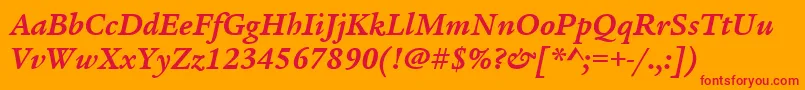 ItcLegacySerifLtBoldItalic-Schriftart – Rote Schriften auf orangefarbenem Hintergrund