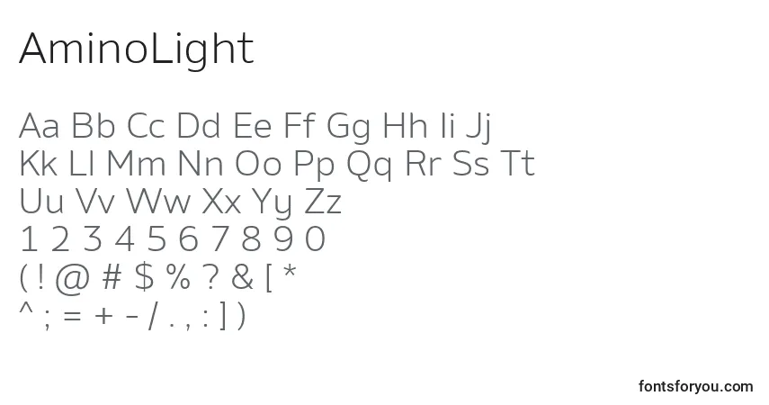 A fonte AminoLight – alfabeto, números, caracteres especiais