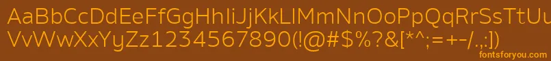 AminoLightフォントについての詳細 フォントAminoLight – オレンジ色の文字が茶色の背景にあります。