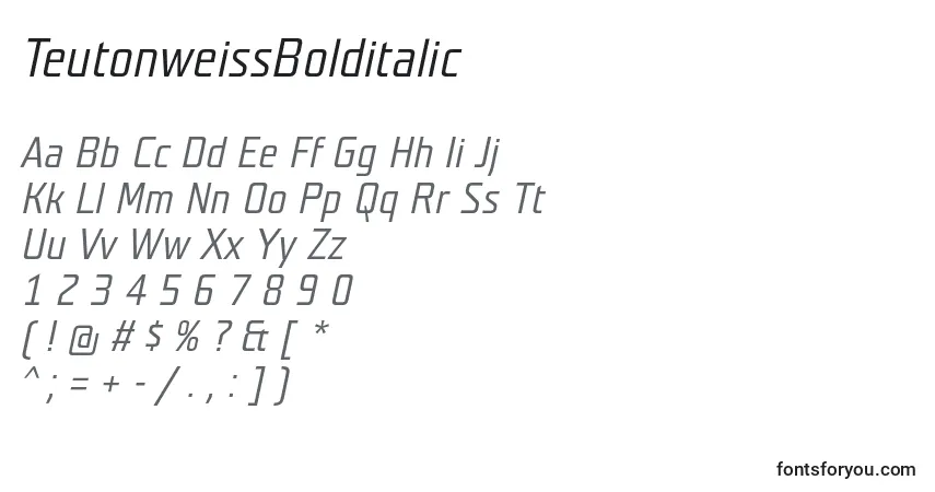 Шрифт TeutonweissBolditalic – алфавит, цифры, специальные символы