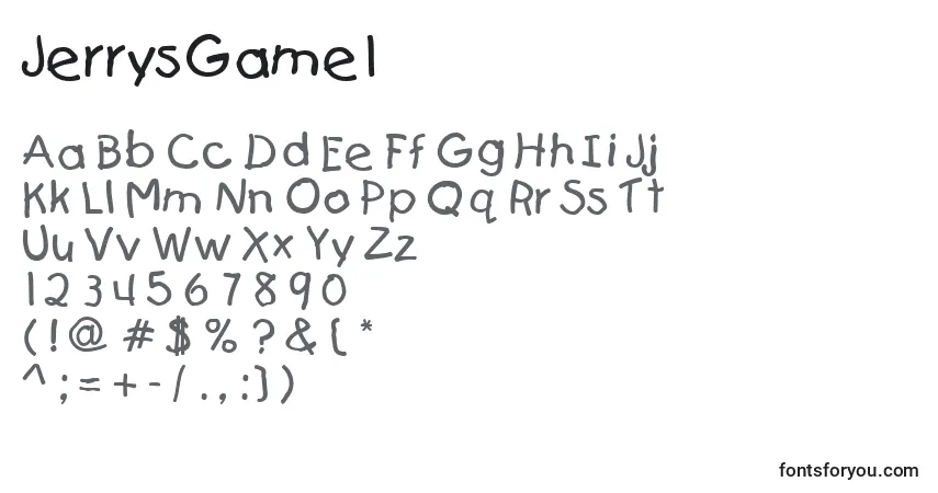Czcionka JerrysGame1 – alfabet, cyfry, specjalne znaki