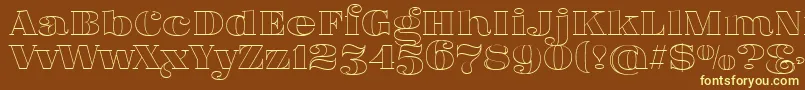 FatFlamingo5Outline-fontti – keltaiset fontit ruskealla taustalla