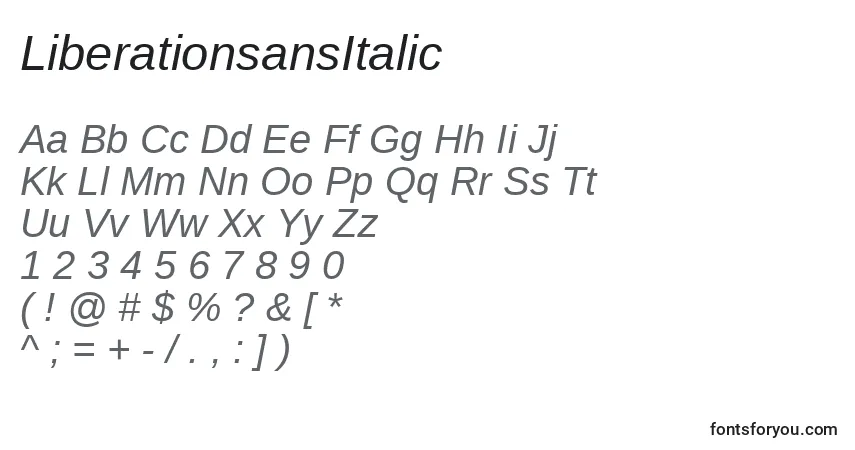 Czcionka LiberationsansItalic – alfabet, cyfry, specjalne znaki