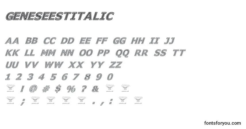 A fonte GeneseestItalic – alfabeto, números, caracteres especiais