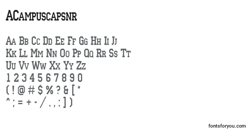 Czcionka ACampuscapsnr – alfabet, cyfry, specjalne znaki