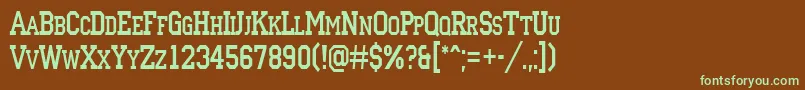 フォントACampuscapsnr – 緑色の文字が茶色の背景にあります。