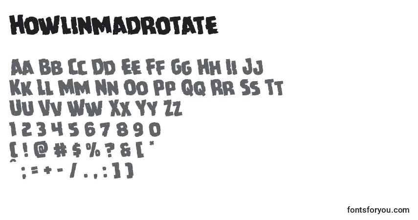 Czcionka Howlinmadrotate – alfabet, cyfry, specjalne znaki