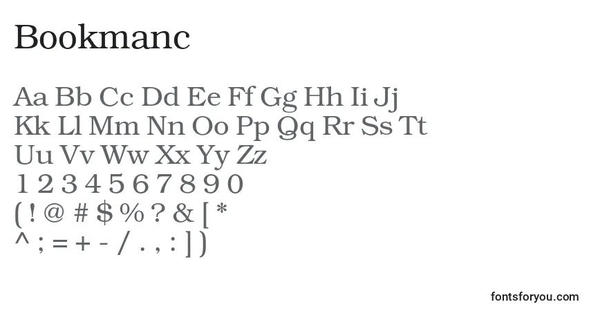 Czcionka Bookmanc – alfabet, cyfry, specjalne znaki