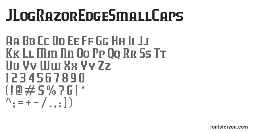 Schriftart JLogRazorEdgeSmallCaps – Alphabet, Zahlen, spezielle Symbole