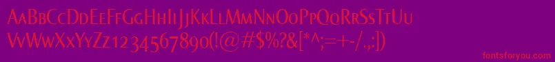 NormaCondSmallcaps-Schriftart – Rote Schriften auf violettem Hintergrund