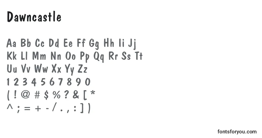 A fonte Dawncastle – alfabeto, números, caracteres especiais
