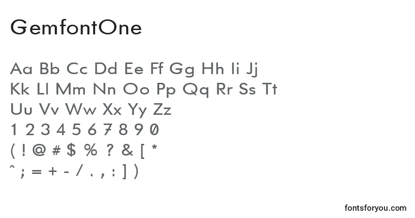 A fonte GemfontOne – alfabeto, números, caracteres especiais