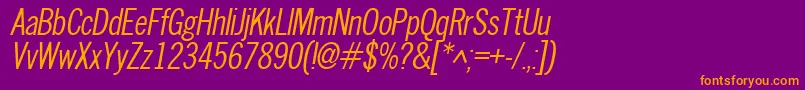 Nwco-Schriftart – Orangefarbene Schriften auf violettem Hintergrund
