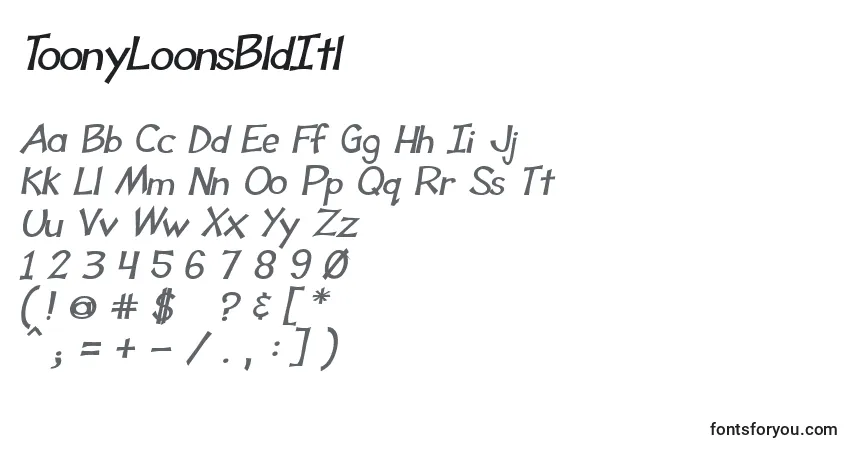Шрифт ToonyLoonsBldItl – алфавит, цифры, специальные символы